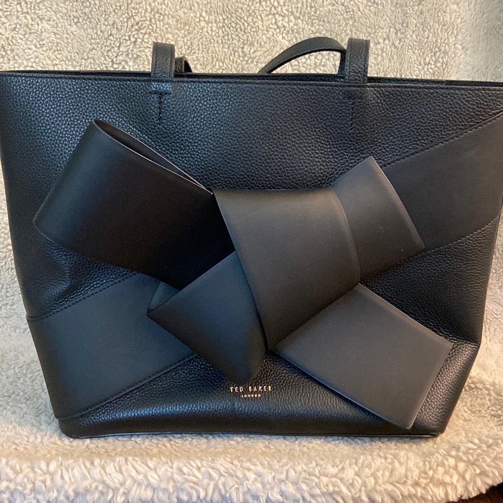 Ted Baker London pebbled leather knot black tote